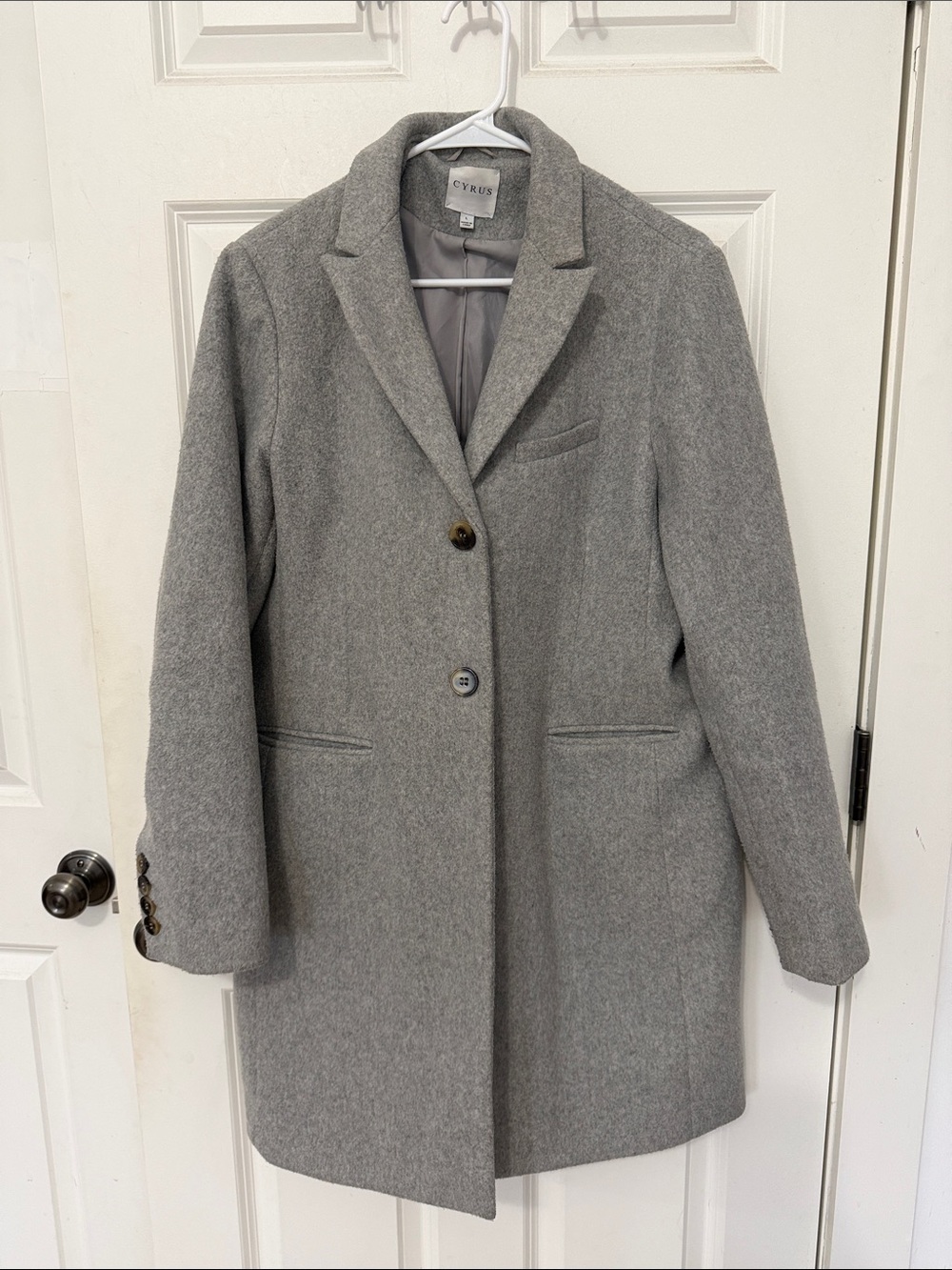 Cyrus Single Breasted Tailored Classic Gray Overcoat Jacket size large Minimalis